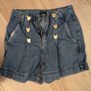 Denim Heart Button Women's Shorts